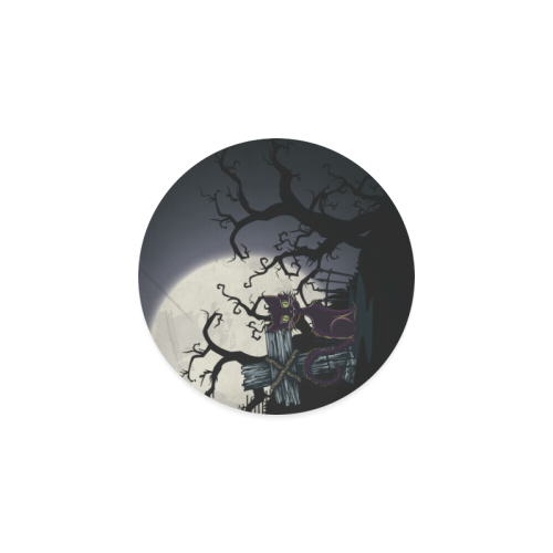 Vintage Halloween Cemetery Cat Round Coaster