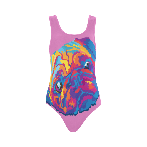 pop art pug Vest One Piece Swimsuit (Model S04)