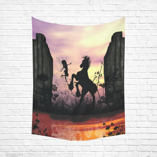 Wonderful fairy with foal in the sunset Cotton Linen Wall Tapestry 60"x 80"