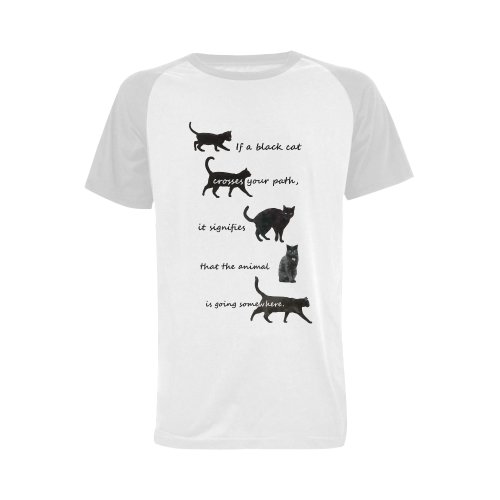Black cat crosses your path Men's Raglan T-shirt Big Size (USA Size) (Model T11)