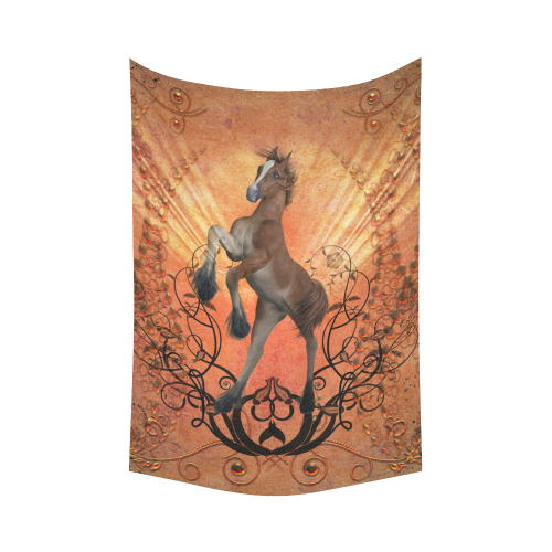 Awesome, cute foal with floral elements Cotton Linen Wall Tapestry 60"x 90"