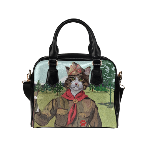 Cat Scout Leader PU Leather Handbag Shoulder Handbag (Model 1634)