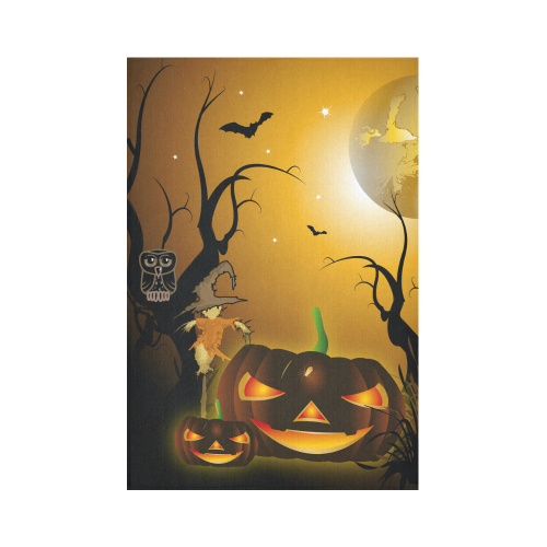 Halloween, Funny scarecrow with punpkin Cotton Linen Wall Tapestry 60"x 90"