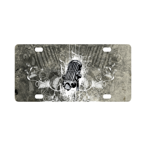 Music, microphone on vintage background Classic License Plate