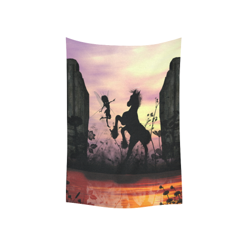 Wonderful fairy with foal in the sunset Cotton Linen Wall Tapestry 40"x 60"