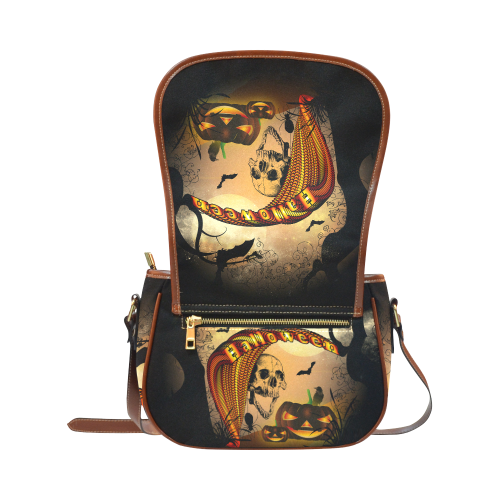 Funny halloween design with skull and pumpkin Saddle Bag/Small (Model 1649) Full Customization