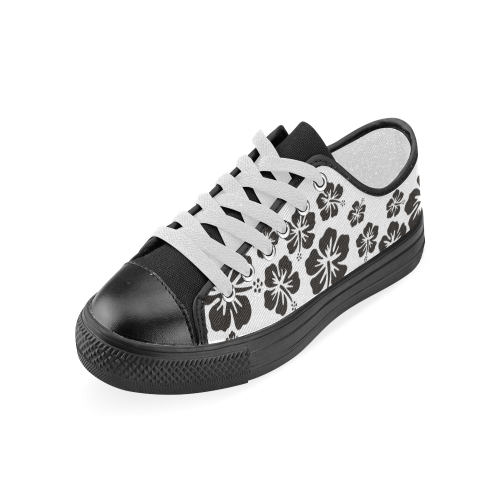 HIBISCUS aloha blossoms garland black Women's Classic Canvas Shoes (Model 018)