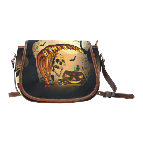Funny halloween design with skull and pumpkin Saddle Bag/Small (Model 1649) Full Customization