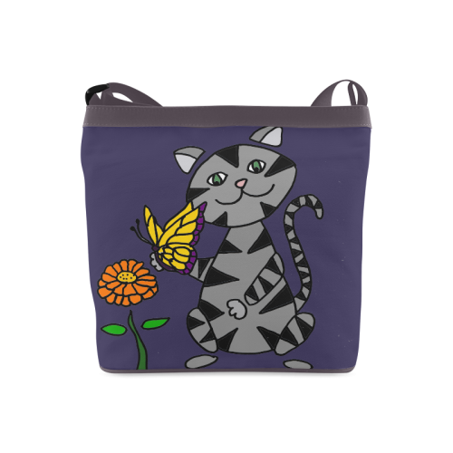 Funny Gray Tabby Cat with Butterfly Crossbody Bags (Model 1613)