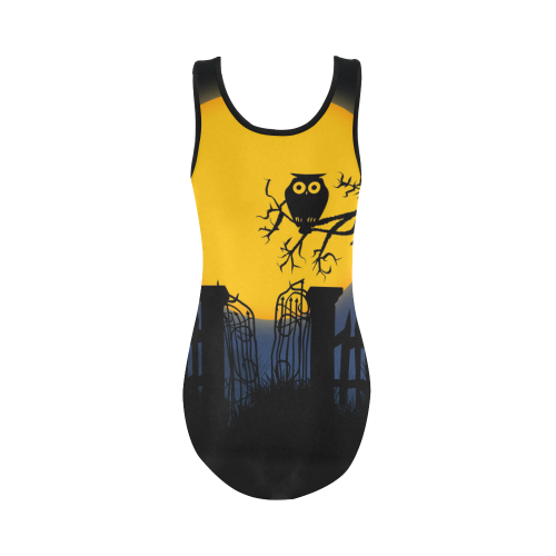 Happy Halloween with  a owl in the night Vest One Piece Swimsuit (Model S04)