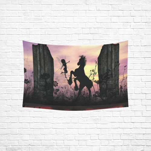 Wonderful fairy with foal in the sunset Cotton Linen Wall Tapestry 60"x 40"