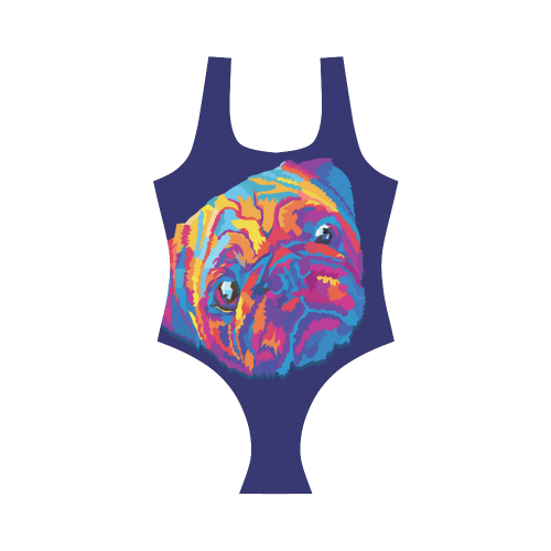 pop art pug Vest One Piece Swimsuit (Model S04)