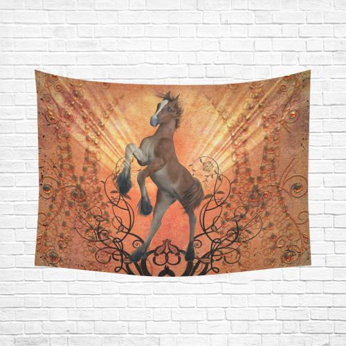 Awesome, cute foal with floral elements Cotton Linen Wall Tapestry 80"x 60"