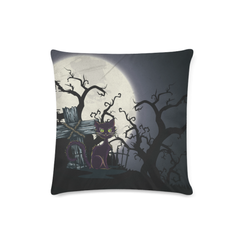 Vintage Halloween Cemetery Cat Custom Zippered Pillow Case 16"x16" (one side)