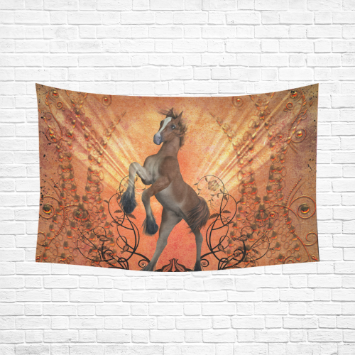 Awesome, cute foal with floral elements Cotton Linen Wall Tapestry 90"x 60"