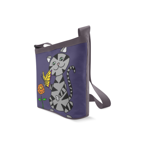 Funny Gray Tabby Cat with Butterfly Crossbody Bags (Model 1613)