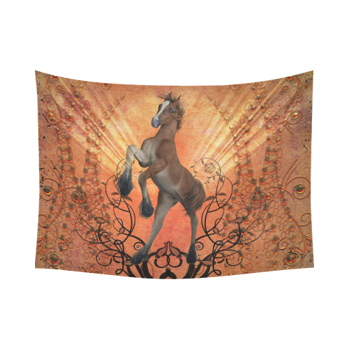 Awesome, cute foal with floral elements Cotton Linen Wall Tapestry 80"x 60"