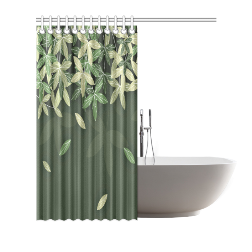 SCATTERED gREEN lEAVES on Dk Green Backgrou Shower Curtain 72"x72"