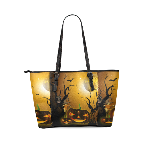 Halloween, Funny scarecrow with punpkin Leather Tote Bag/Small (Model 1640)