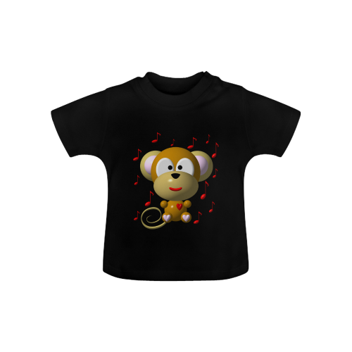 Cute Critters With Heart: Musical Monkey - Black Baby Classic T-Shirt (Model T30)