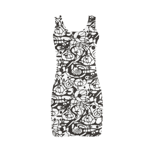 Crazy Spiral Shapes Pattern - Black White Medea Vest Dress (Model D06)