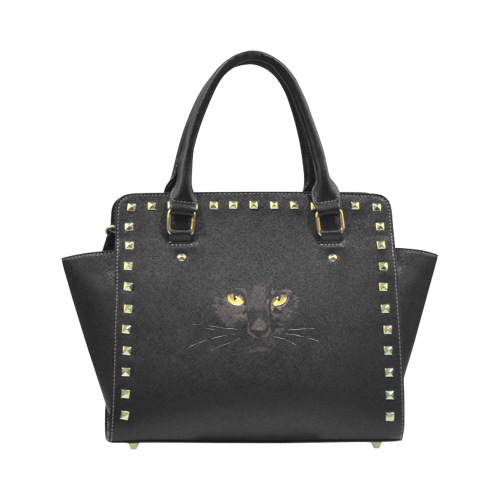 Black Cat Studded Handbag Rivet Shoulder Handbag (Model 1645)