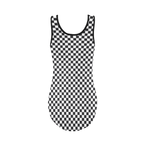 RACING / CHESS SQUARES pattern - black Vest One Piece Swimsuit (Model S04)