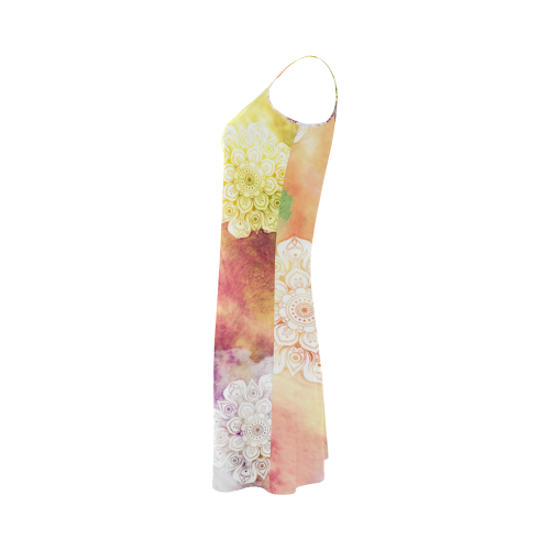 Watercolor LOTUS MANDALA Pattern - grunge style Alcestis Slip Dress (Model D05)