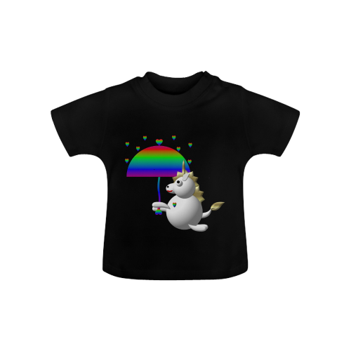 Cute Critters With Heart: Unicorn and Umbrella - Black Baby Classic T-Shirt (Model T30)