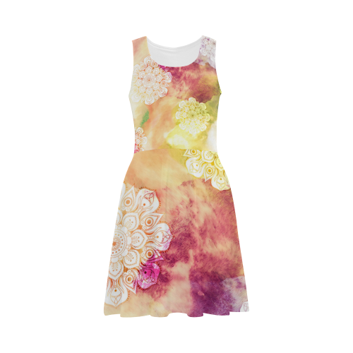 Watercolor LOTUS MANDALA Pattern - grunge style Atalanta Sundress (Model D04)