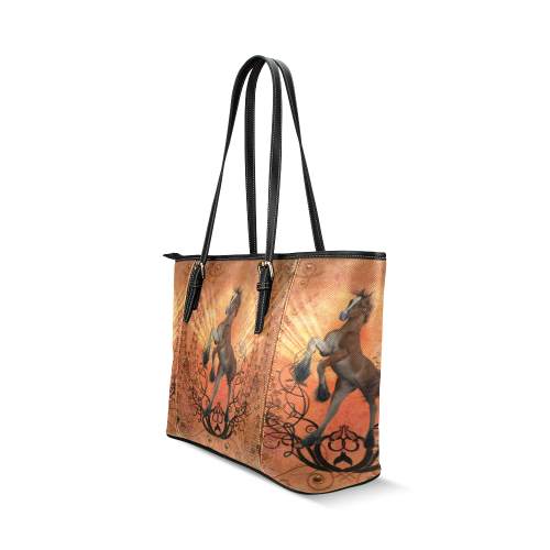 Awesome, cute foal with floral elements Leather Tote Bag/Small (Model 1640)