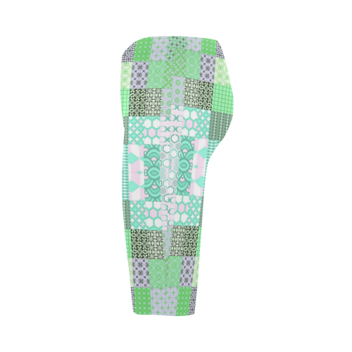 Shapes Pattern Mix - Green Cyan Hestia Cropped Leggings (Model L03)