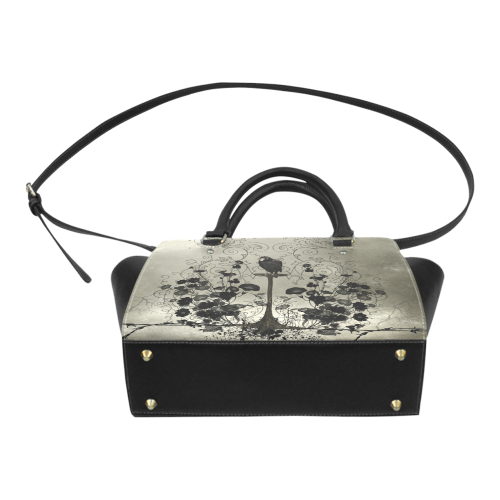 Crow with flowers on vintage background Classic Shoulder Handbag (Model 1653)