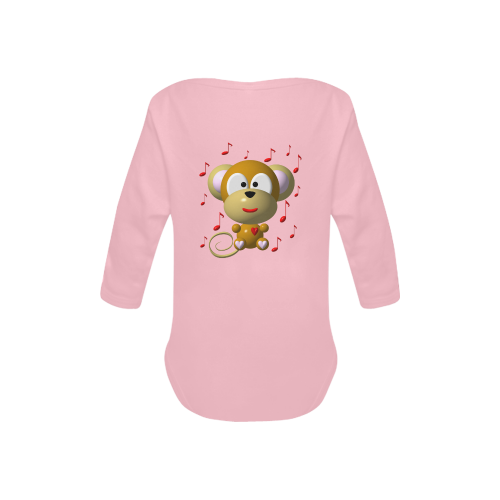 Cute Critters With Heart: Musical Monkey - Pink Baby Powder Organic Long Sleeve One Piece (Model T27)