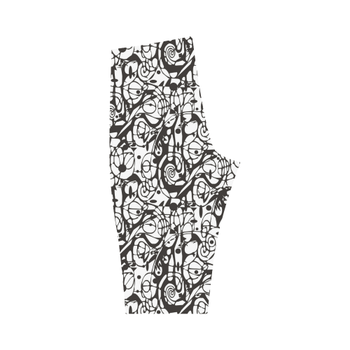 Crazy Spiral Shapes Pattern - Black White Hestia Cropped Leggings (Model L03)