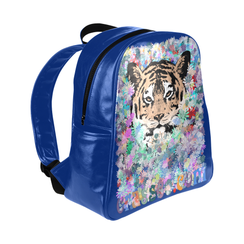 FLOWER TIGER BLUE Multi-Pockets Backpack (Model 1636)