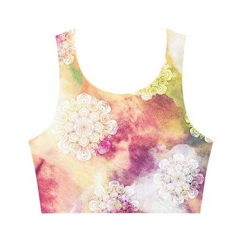 Watercolor LOTUS MANDALA Pattern - grunge style Women's Crop Top (Model T42)