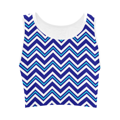 Aqua White and Navy Chevron Women's Crop Top (Model T42)