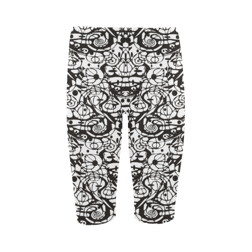 Crazy Spiral Shapes Pattern - Black White Hestia Cropped Leggings (Model L03)