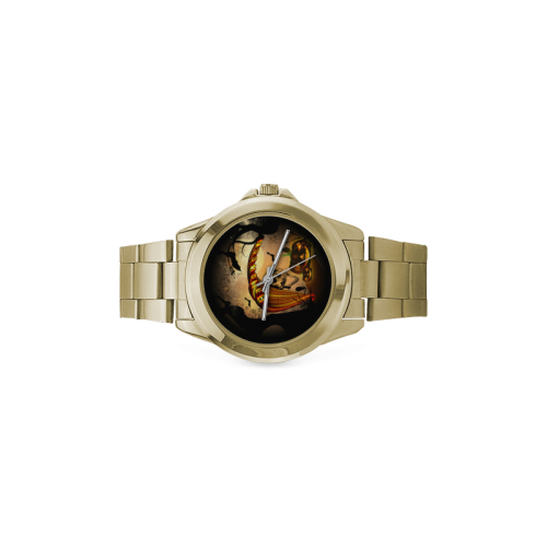 Funny halloween design with skull and pumpkin Custom Gilt Watch(Model 101)