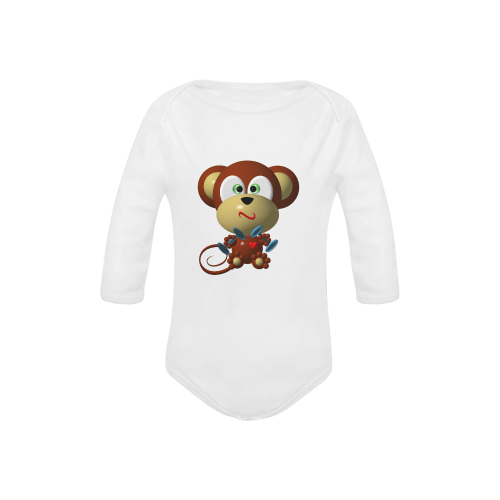 Cute Critters With Heart: Mystified Monkey - White Baby Powder Organic Long Sleeve One Piece (Model T27)