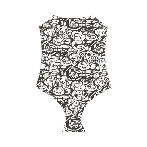 Crazy Spiral Shapes Pattern - Black White Strap Swimsuit ( Model S05)