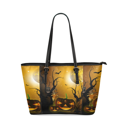 Halloween, Funny scarecrow with punpkin Leather Tote Bag/Small (Model 1640)