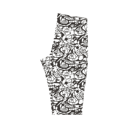 Crazy Spiral Shapes Pattern - Black White Hestia Cropped Leggings (Model L03)