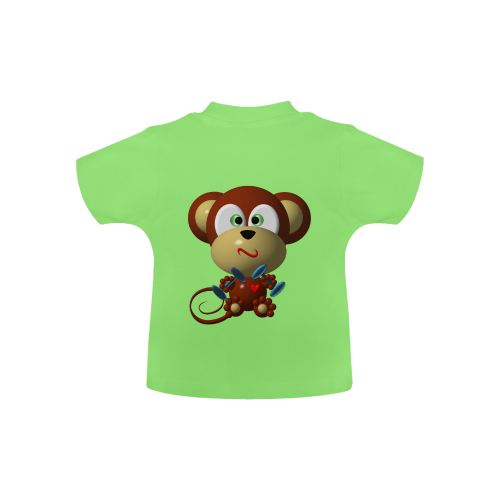 Cute Critters With Heart: Mystified Monkey - Green Baby Classic T-Shirt (Model T30)