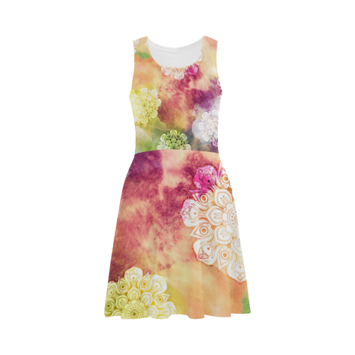 Watercolor LOTUS MANDALA Pattern - grunge style Atalanta Sundress (Model D04)