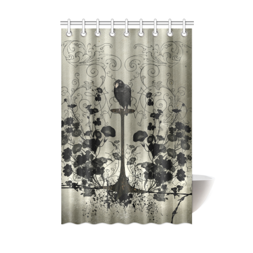 Crow with flowers on vintage background Shower Curtain 48"x72"