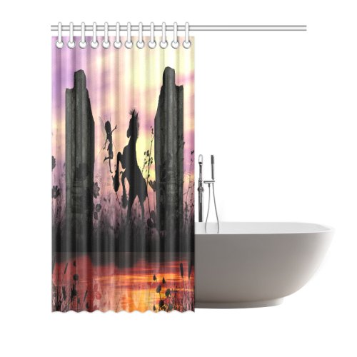 Wonderful fairy with foal in the sunset Shower Curtain 72"x72"