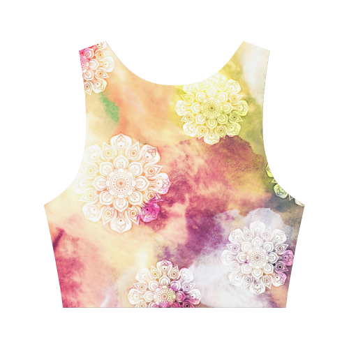 Watercolor LOTUS MANDALA Pattern - grunge style Women's Crop Top (Model T42)