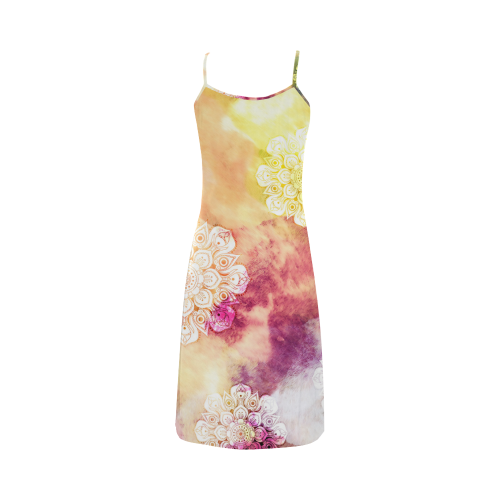 Watercolor LOTUS MANDALA Pattern - grunge style Alcestis Slip Dress (Model D05)